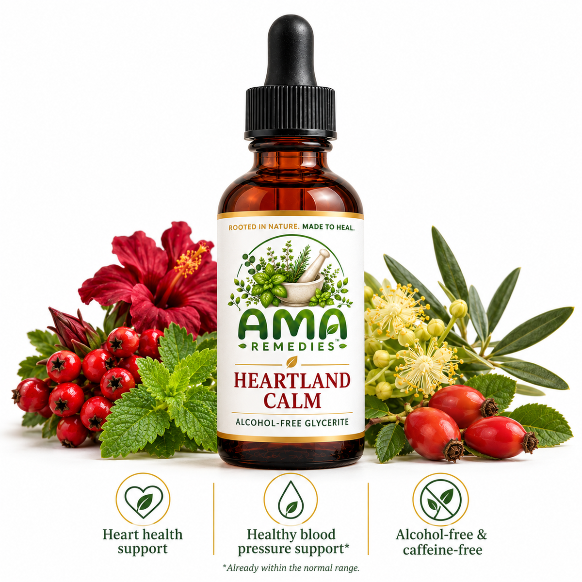 Heartland Calm Glycerite - Hibiscus, Hawthorn & Linden Herbal Blend, Alcohol-Free Small Batch Extract
