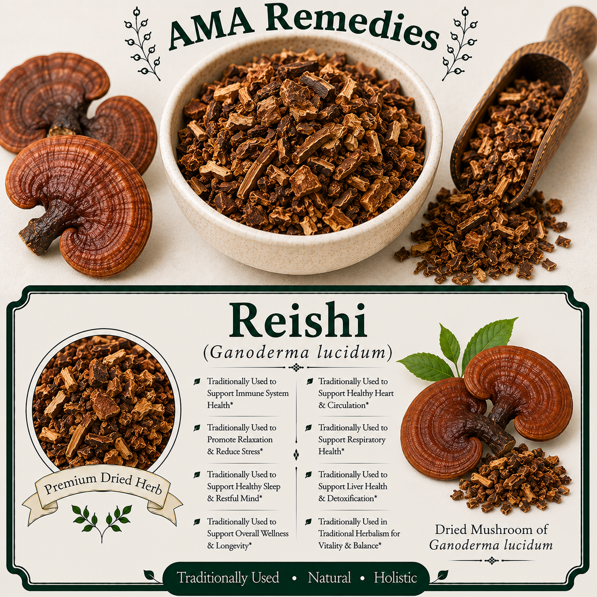 Reishi (Ganoderma lucidum) — Dried Mushroom