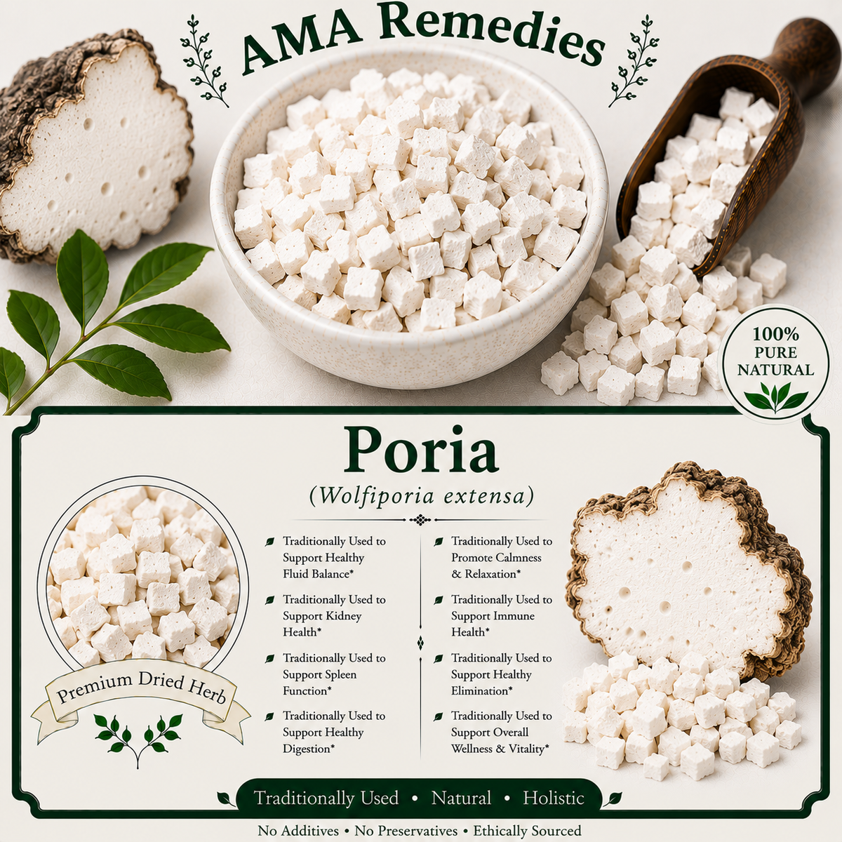 Poria (Wolfiporia extensa) — Dried Sclerotium