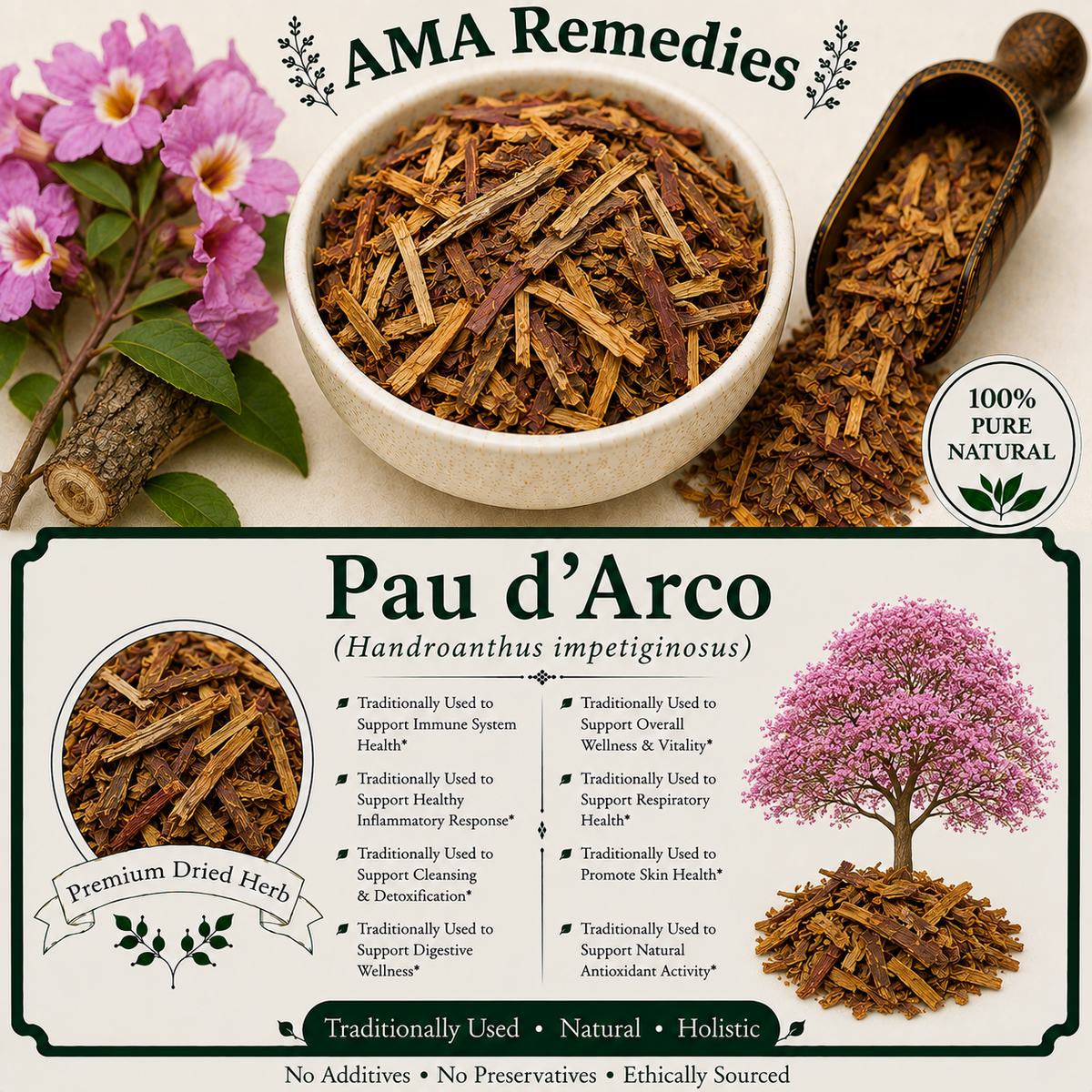 Pau d'Arco (Handroanthus impetiginosus) — Dried Inner Bark