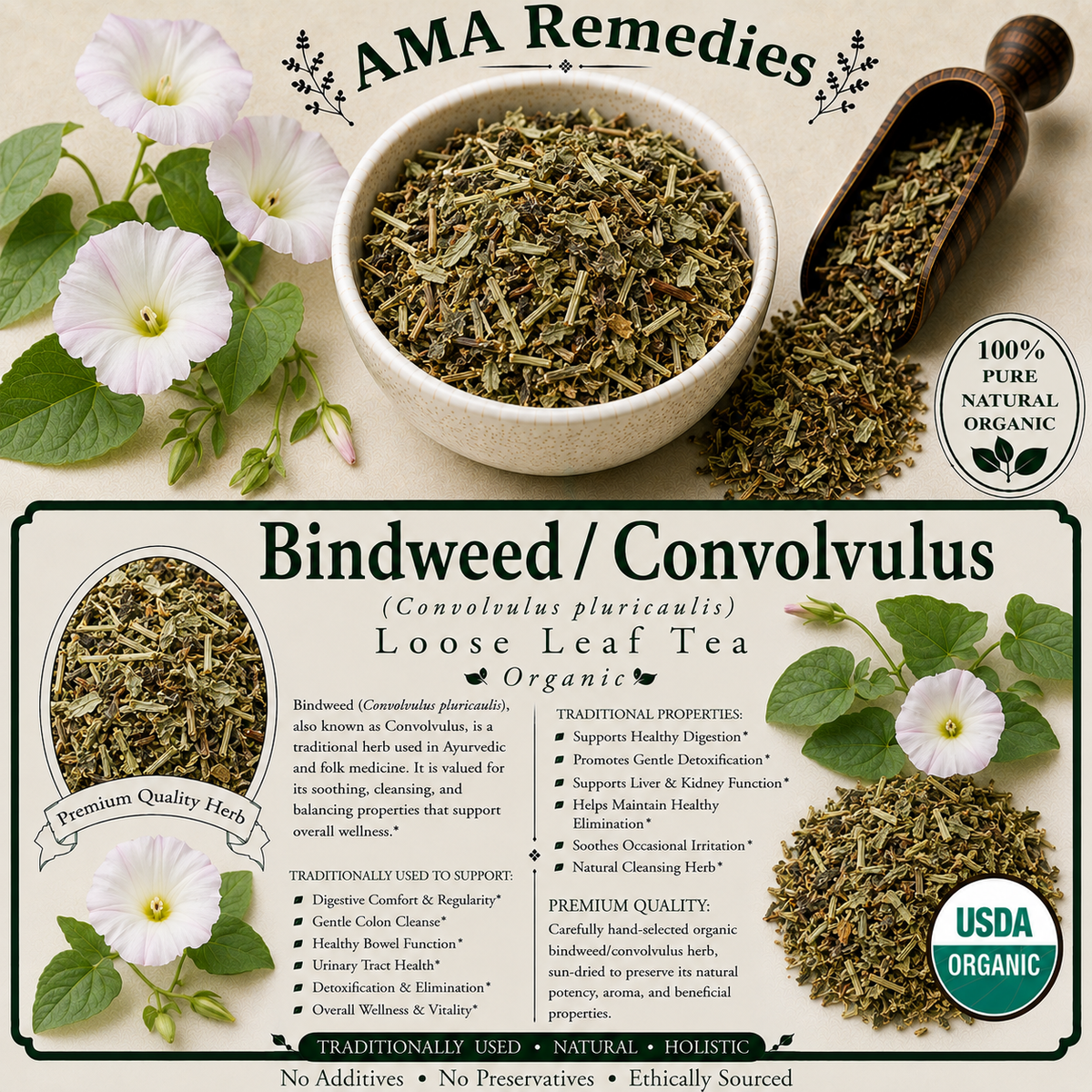 Bindweed / Convolvulus (Convolvulus pluricaulis) — Organic Dried Herb