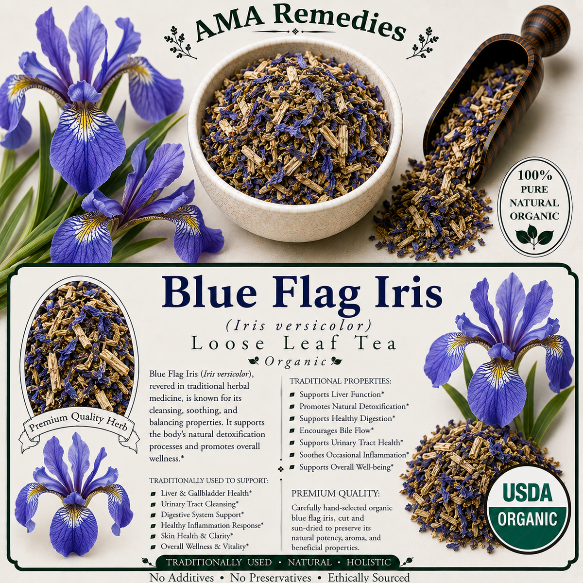 Blue Flag Iris (Iris versicolor) — Dried Rhizome