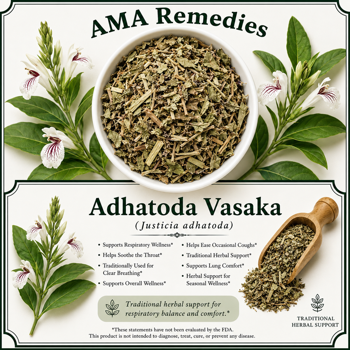 Adhatoda / Vasaka (Justicia adhatoda) — Organic Dried Leaves