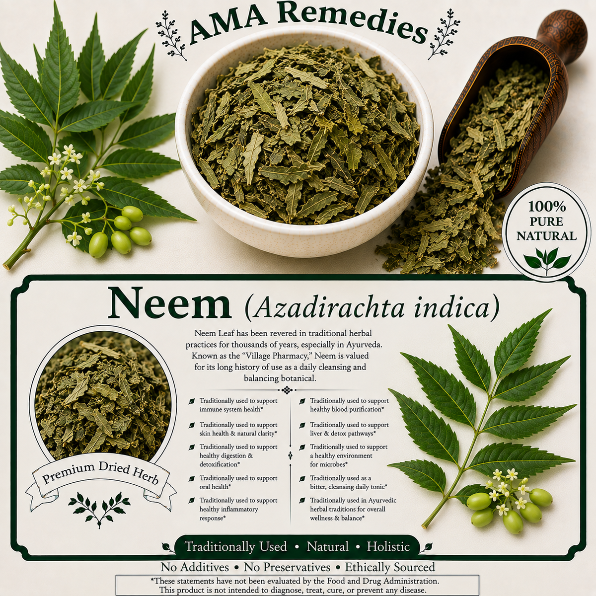Neem (Azadirachta indica) — Dried Leaves