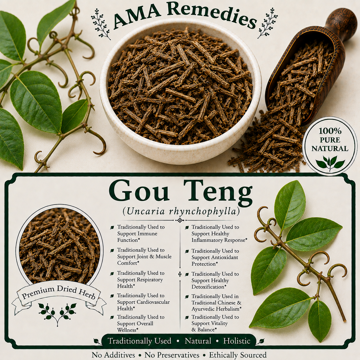 Gou Teng (Uncaria rhynchophylla) — Dried Hooked Stems