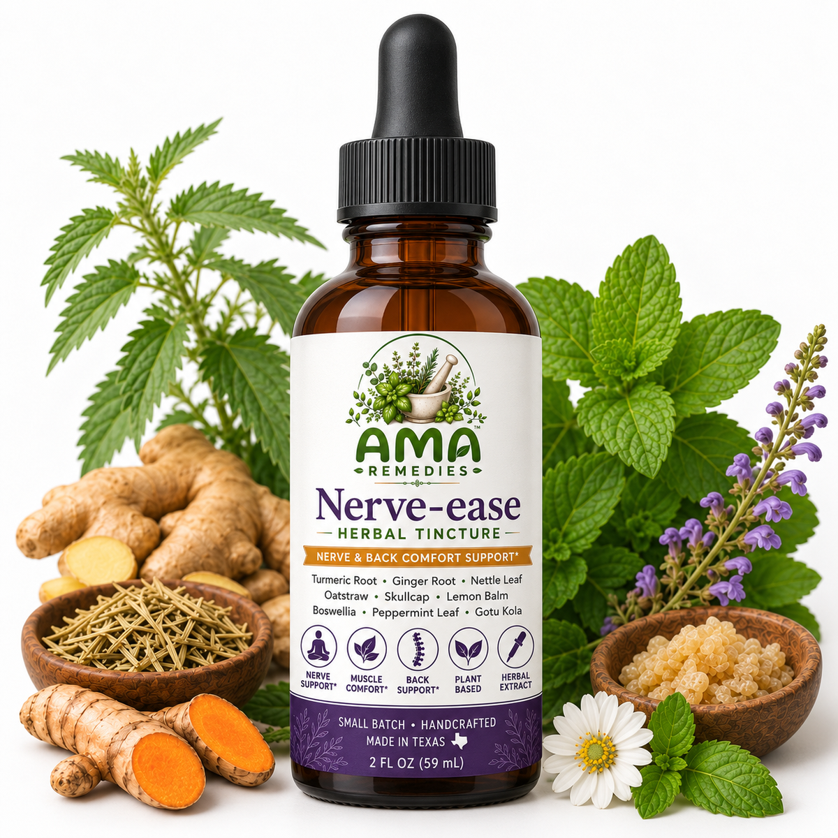 Nerve-Ease Tincture - Turmeric, Ginger & Nettle Herbal Blend, Small Batch Extract