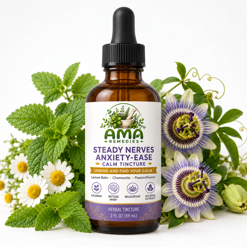 Steady Nerves Tincture - Lemon Balm, Chamomile & Passionflower Herbal Blend, Small Batch Extract