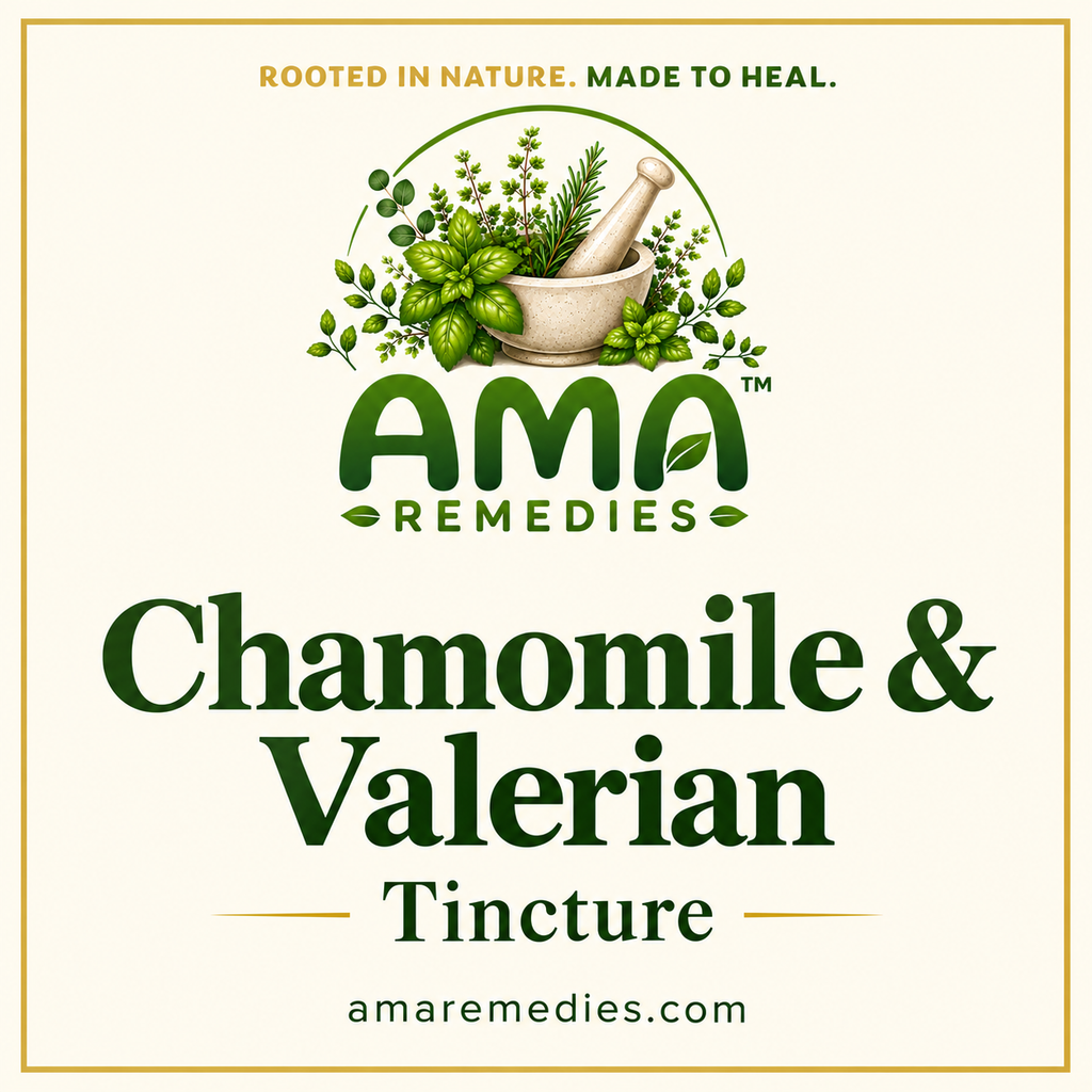 AMA Remedies product identification graphic: Chamomile and Valerian Tincture.