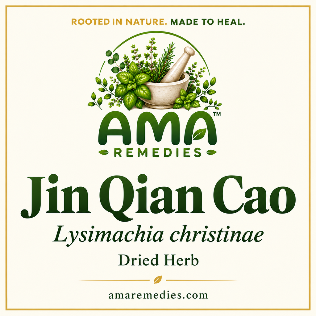 AMA Remedies product identification graphic: Jin Qian Cao, Lysimachia christinae, dried herb.