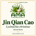 AMA Remedies product identification graphic: Jin Qian Cao, Lysimachia christinae, dried herb.