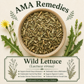 AMA Remedies Wild Lettuce label, Lactuca virosa, representative botanical illustration